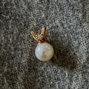 Tiny Natural Pearl and Diamond Accent Gold Filled Pendant